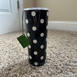 Kate Spade Coffee Tumbler Black White Polka Dot NWT
